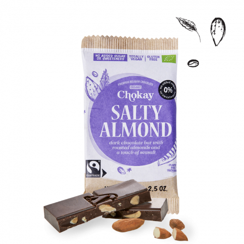 Chokay Organic Salty Almond Dark Chocolate Bar 70g No Added Sugar
