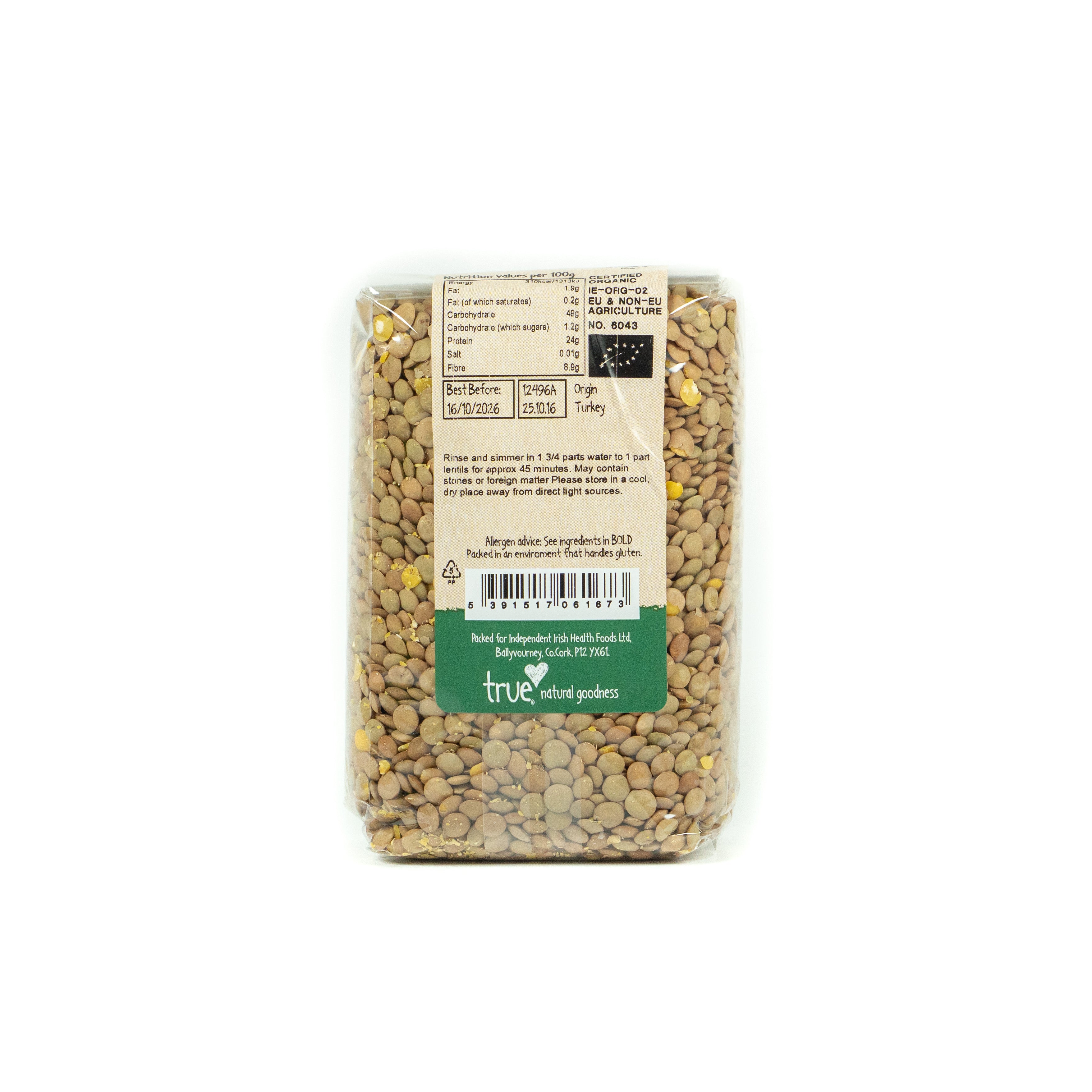 True Natural Goodness Green Lentils Organic 500G