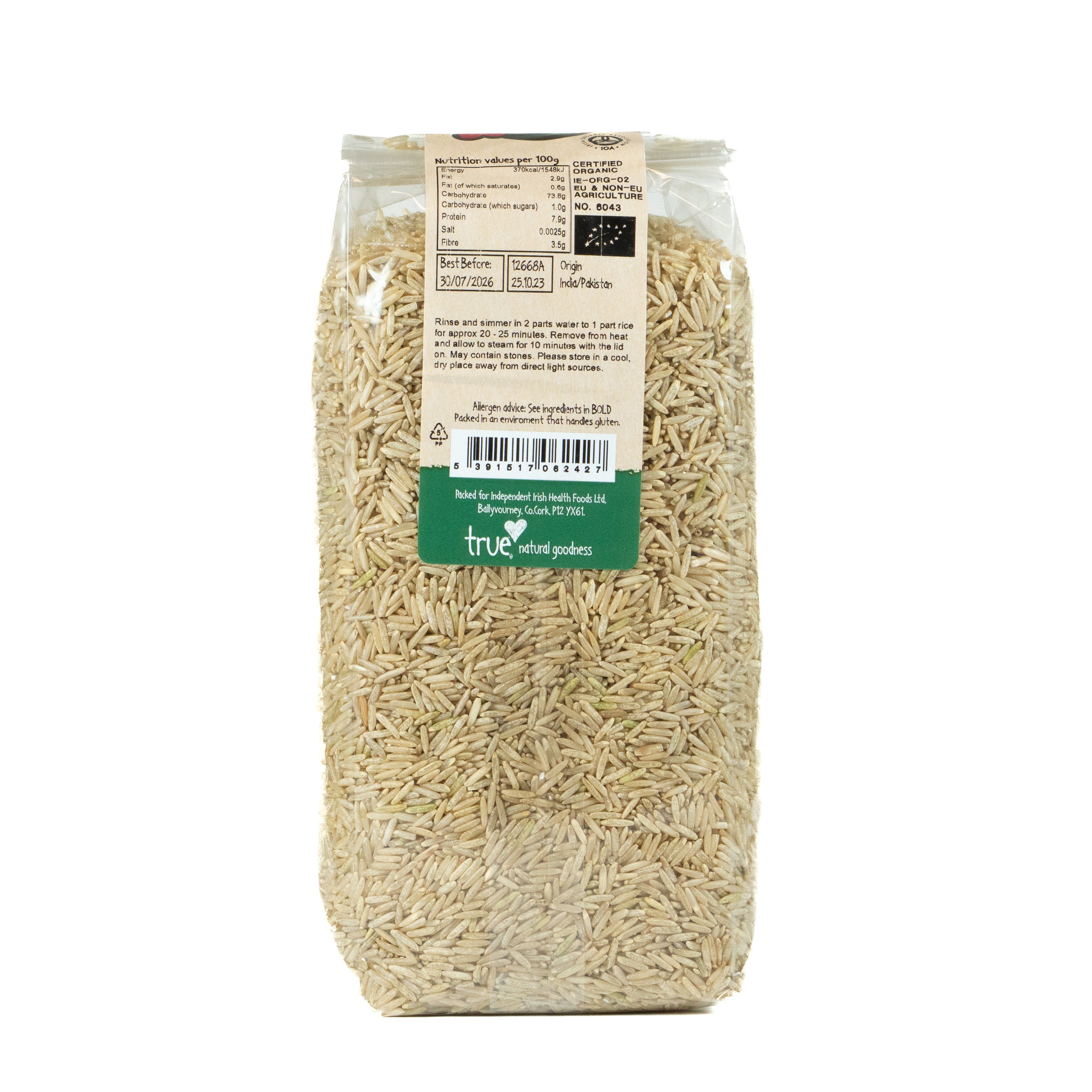 True Natural Goodness Rice Basmati Brown Organic 1Kg