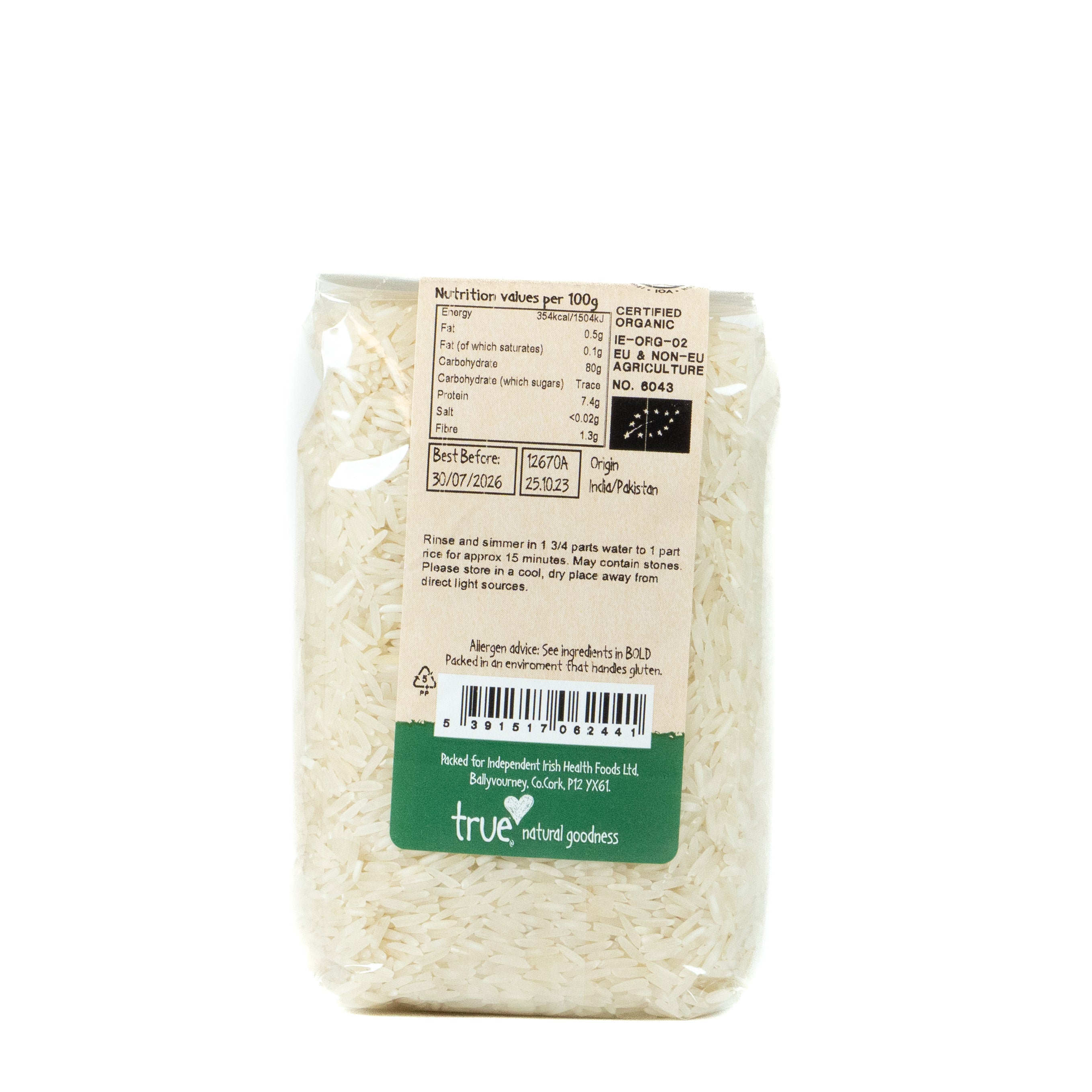 True Natural Goodness Rice Basmati White Organic 500