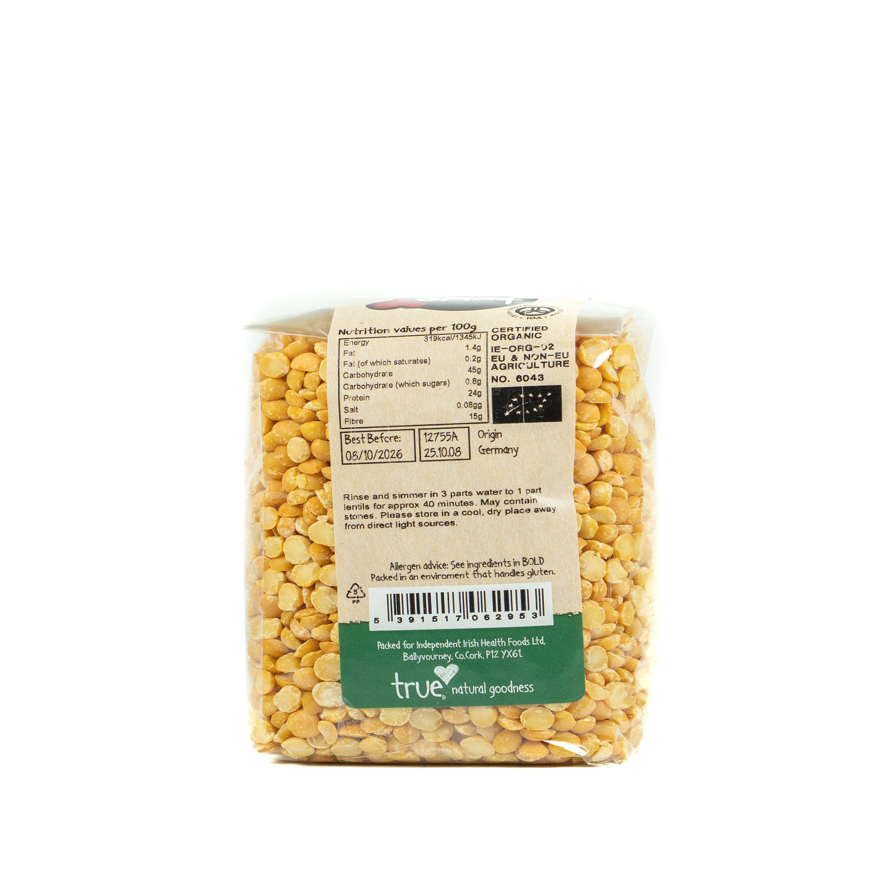 True Natural Goodness Organic Yellow Split Peas 500g