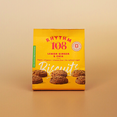 Rhythm 108 Organic Lemon, Ginger & Chia Cookie Share Bag 135g Gluten Free