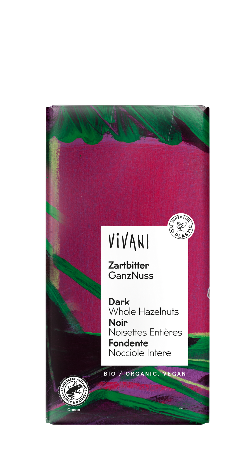 Vivani Organic Chocolate Dark With Whole Hazelnuts 100g