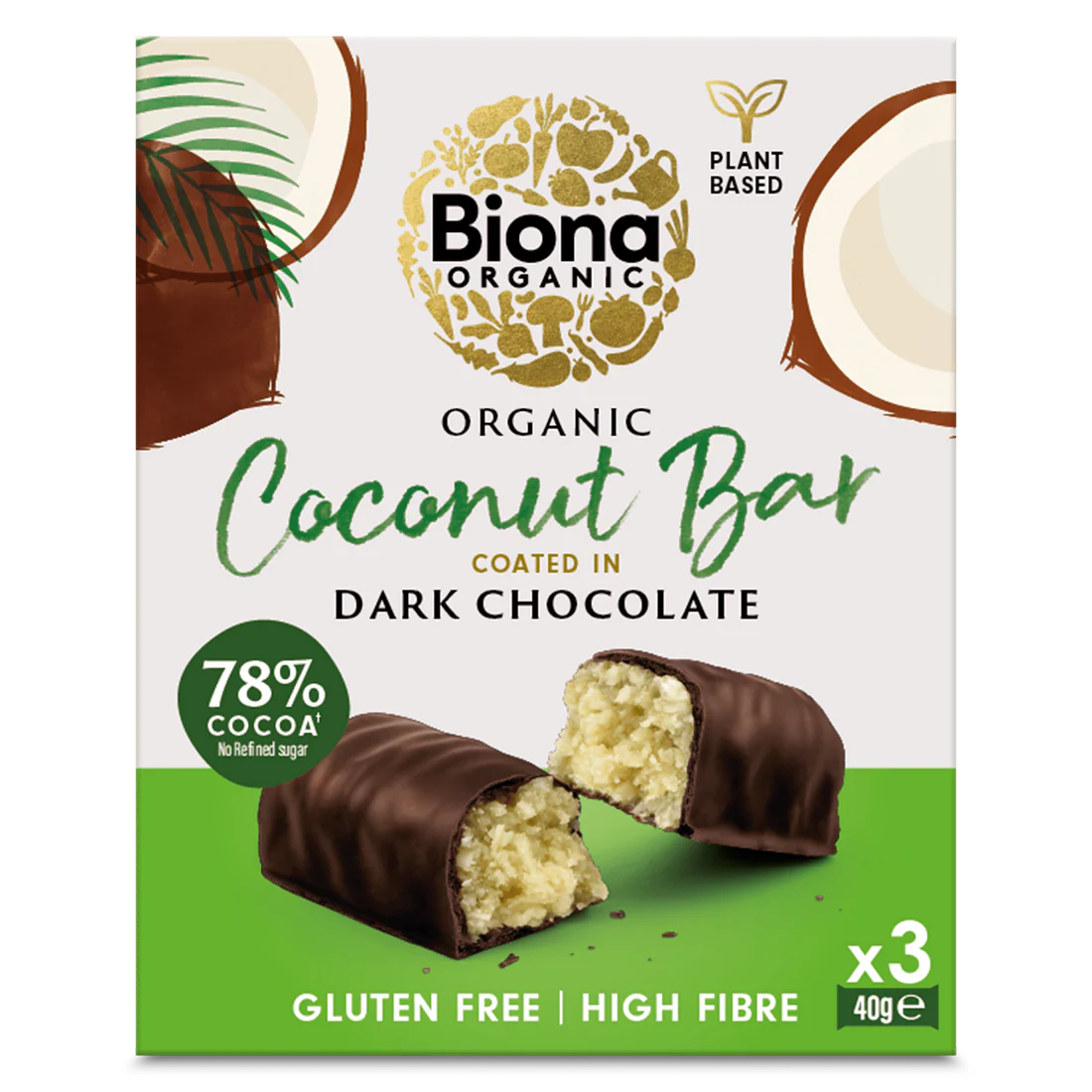 Biona Organic Dark Chocolate Coconut Bar Multi Pack 3*40g