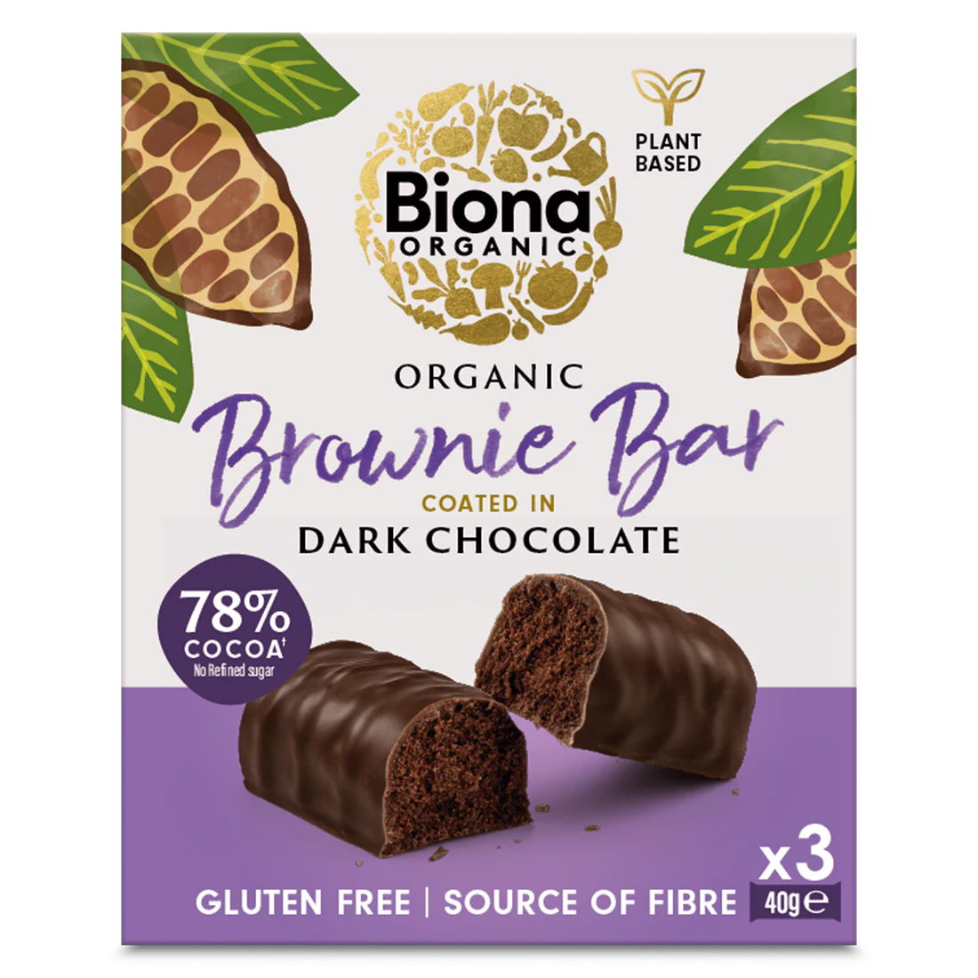 Biona Org Dark Chocolate Brownie Bar Multi Pack 3*40g GF
