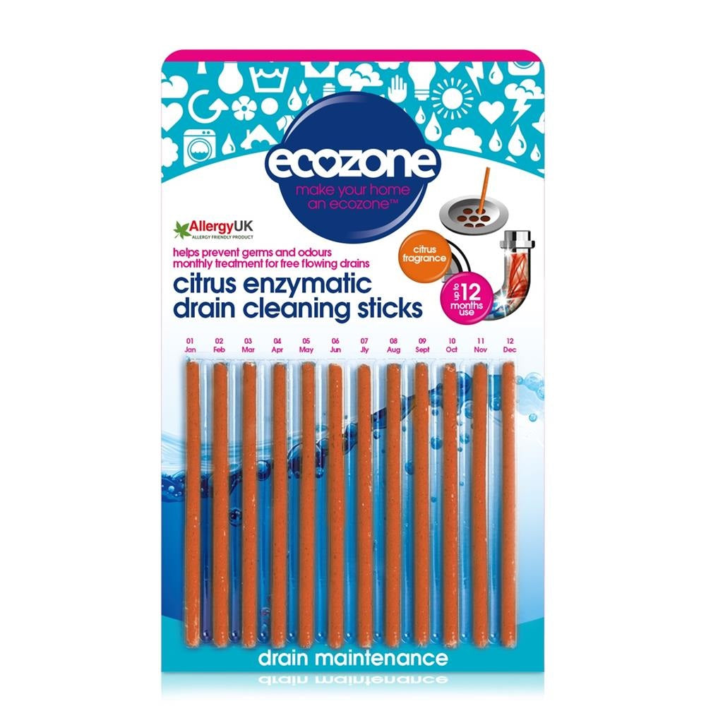 Ecozone Citrus Enzymatic Drain Cleaning Sticks 12s