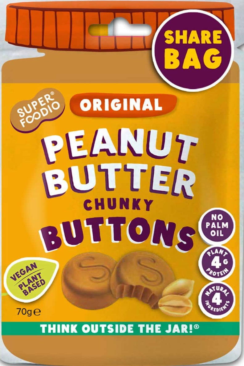 Superfoodio Peanut Butter Buttons - Share Bag Original G/F VeG 70g