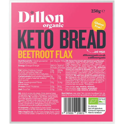 Dillon Organic Beetroot Flax Keto Bread 250g