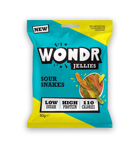 Wondr Jellies Sour Snakes 50g - Low Sugar High Protein Sweets