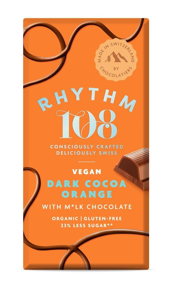 Rhythm 108 Swiss Chocolate Tablet Dark Cocoa Orange 100g