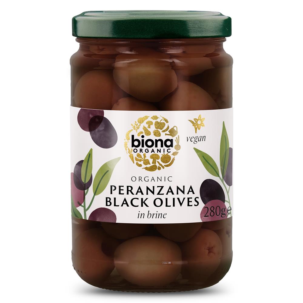 Biona Organic Black Whole Peranzana Olives In Brine 280g