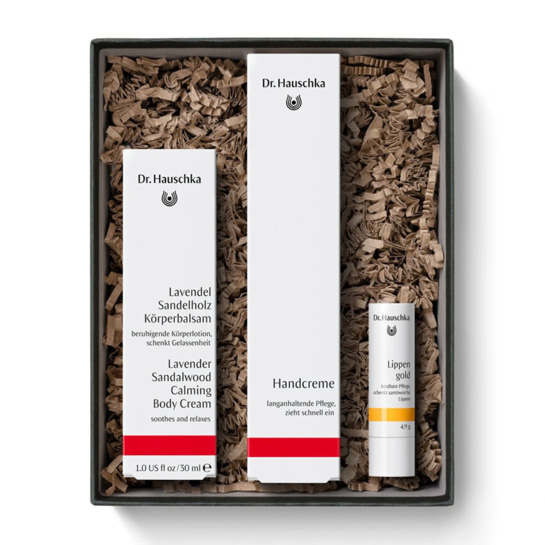 Dr.Hauschka Calm Gift Set Hydrating Hand Cream, Lip Care Stick & Lavender Body Cream
