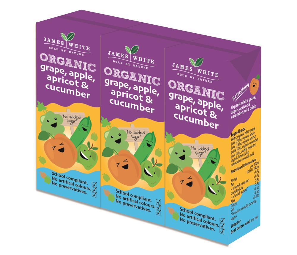 James White Organic Grape Apple Apricot Cucumber Juice 3x200ml