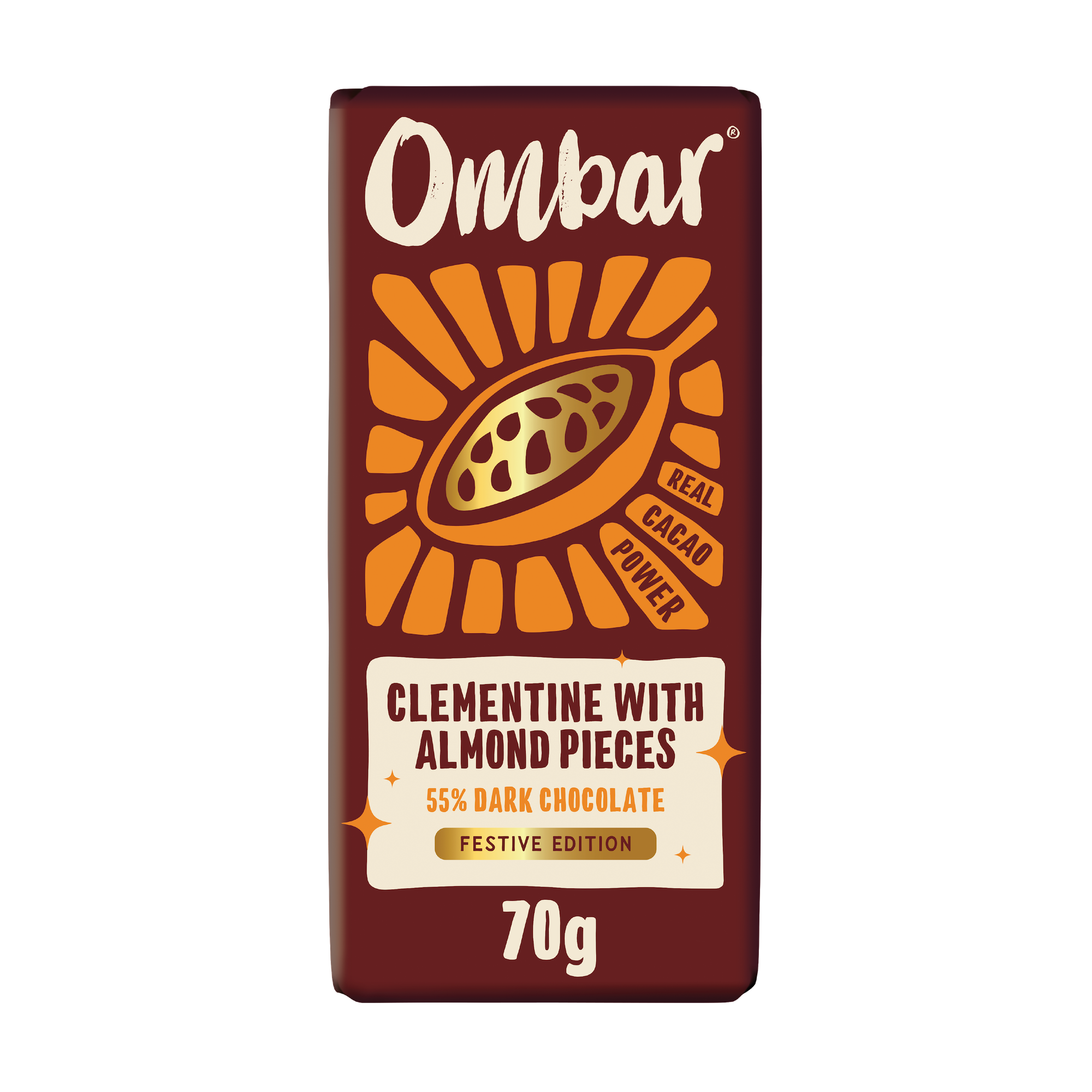 Ombar Organic Clementine With Almond Pieces 70g