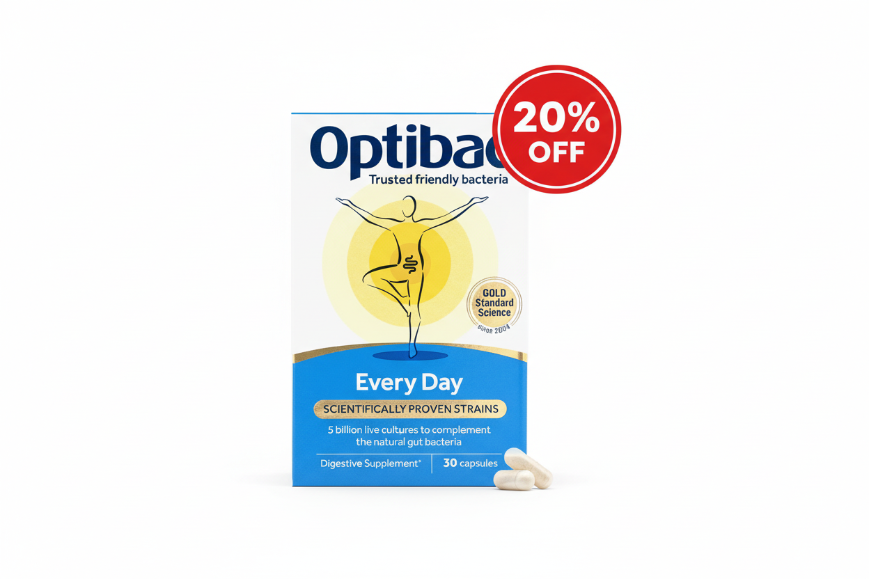 Optibac Every Day on white background with 20% OFF sticker