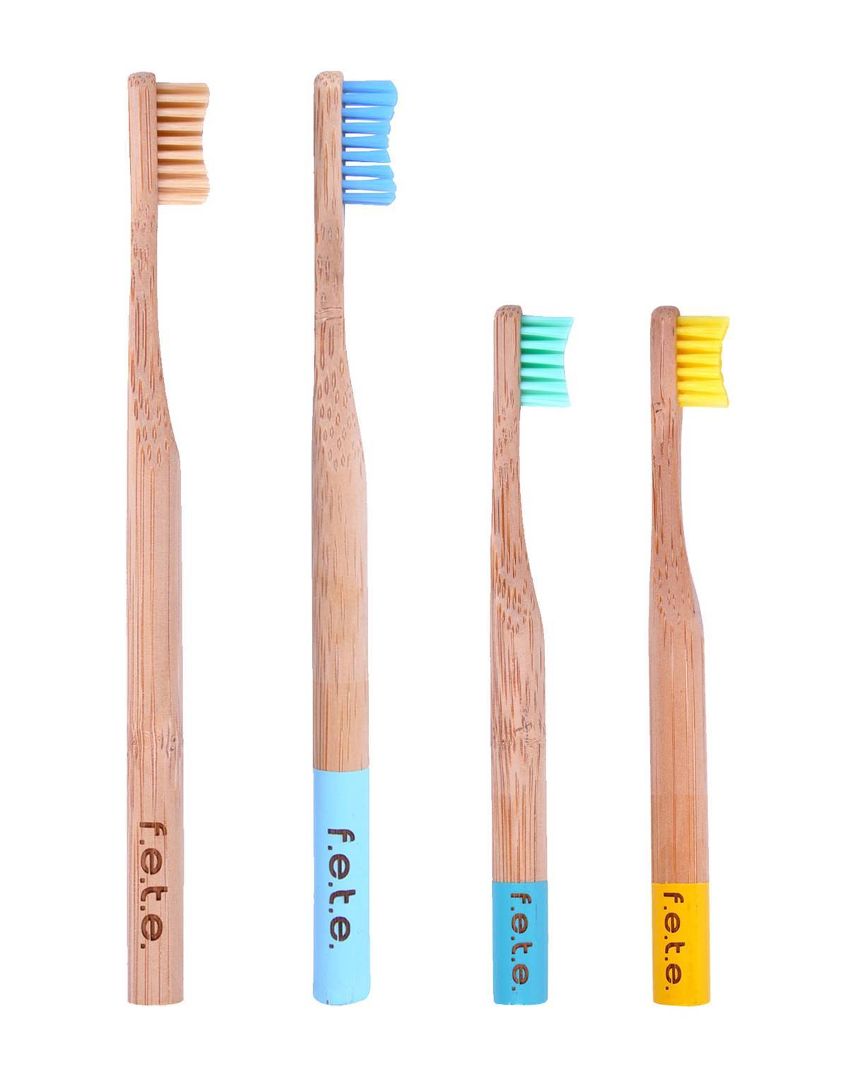 FETE Bamboo Toothbrush Family Pack 2x Adults 2x Childs
