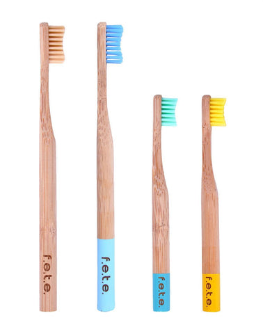 FETE Bamboo Toothbrush Family Pack 2x Adults 2x Childs