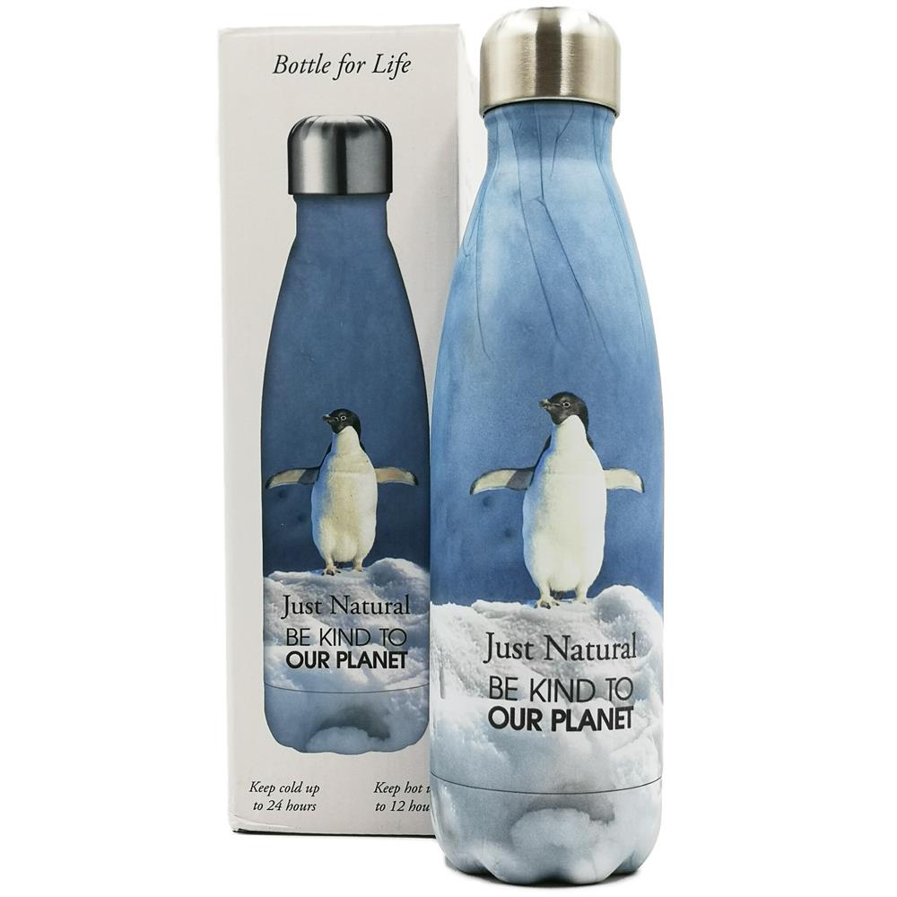 Just Natural Stainless Steel Drinks Bottle 500ml Penguin