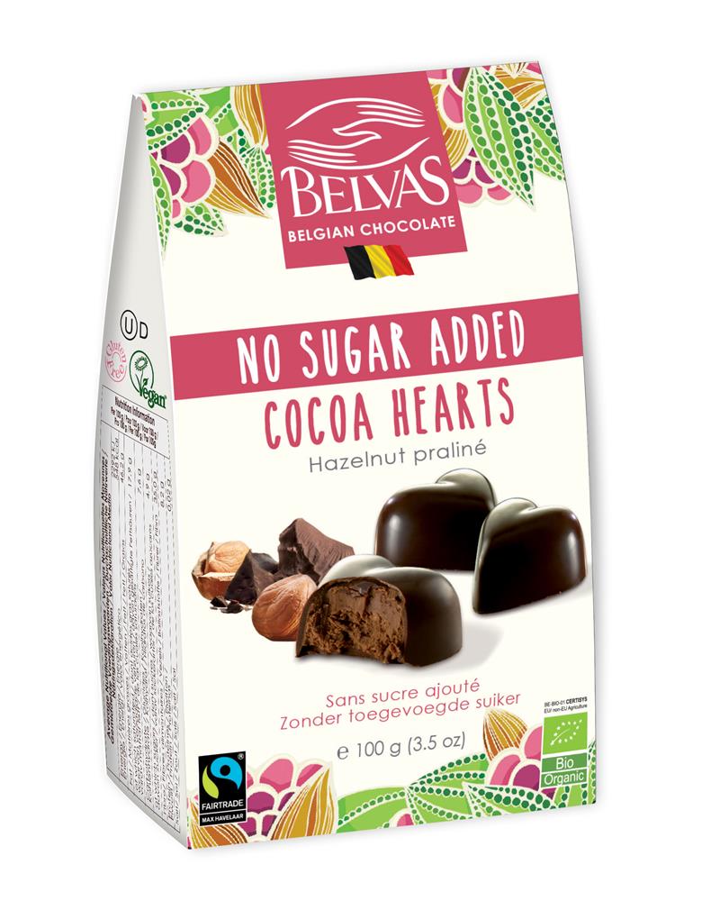 Belvas Organic Dark Hearts Ganache No Sugar Added 100g